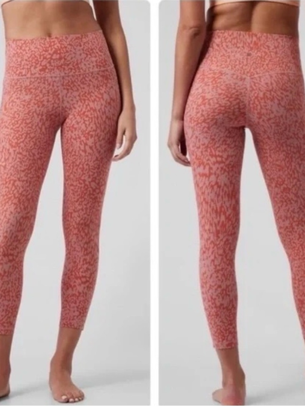 Athleta High-Waist Salutation Stash II Ankle length Leggings in Coral Print